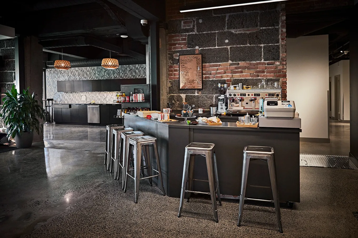 In-house cafe and kitchen in the Aloweb workspace
